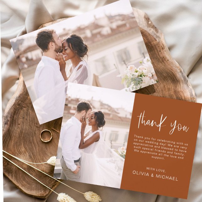 Budget Wedding Burnt Orange Photo Thank You Cards (Creator Uploaded)