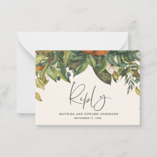 budget wedding citrus botanical modern RSVP card