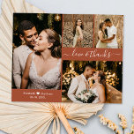 Budget Wedding Collage Terracotta Thank You Card<br><div class="desc">Budget, Elegant, Minimalist Terracotta Hand Lettered Wedding 4 Photo Collage Thank You personalized affordable low budget thin card. Stylish wedding thank you card template featuring four photo on the front and one photo on the back. With the text "Love and thanks" in a swirly hand lettered typography script font with...</div>