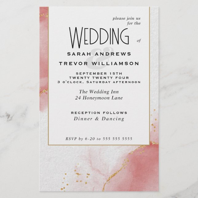 Budget Wedding Coral Rose Abstract Marbled Skies (Front)