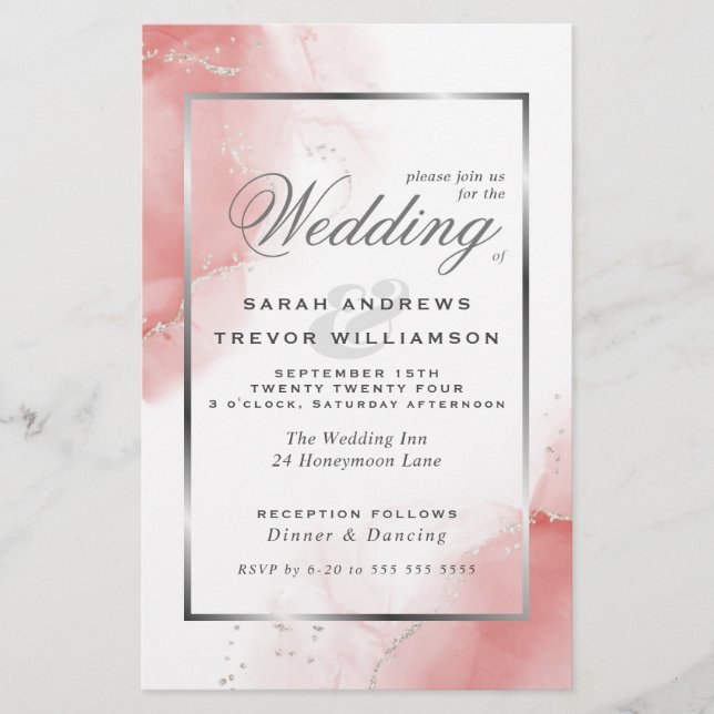 Budget Wedding Coral Rose Silver Abstract (Front)