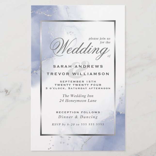 Budget Wedding Cornflower Blue Silver Abstract (Front)