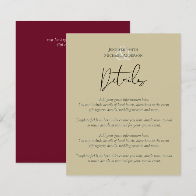 Budget Wedding Details Hotels Enclosure Template (Front/Back)