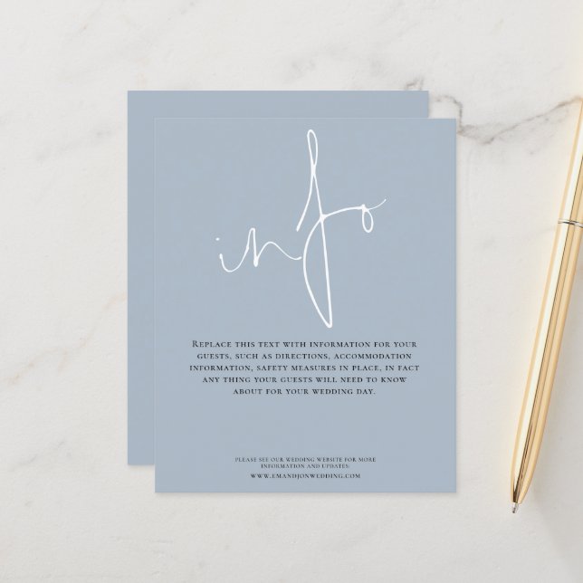 Budget Wedding Details Info Dusty Blue Enclosure (Front/Back In Situ)