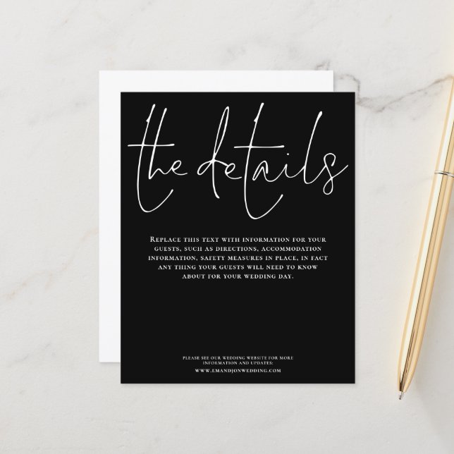 Budget Wedding Details Script Black Enclosure (Front/Back In Situ)