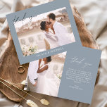 Budget Wedding Dusty Blue Photo Thank You Cards<br><div class="desc">Budget Wedding Thank You Cards that have a photo on the front and back. The Thank you cards contain a modern hand lettered cursive script typography that are elegant,  simple and modern to use after you minimalist simple wedding day celebration.</div>