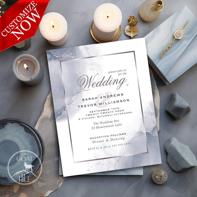 Budget Wedding Dusty Blue Silver Abstract (Easy to Customize)