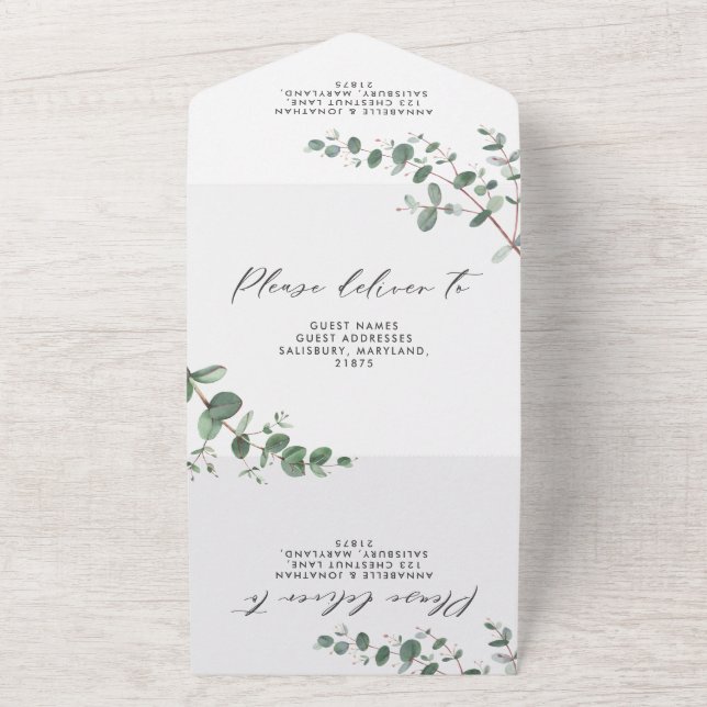 Budget Wedding Eucalyptus botanical invite + rsvp (Outside)