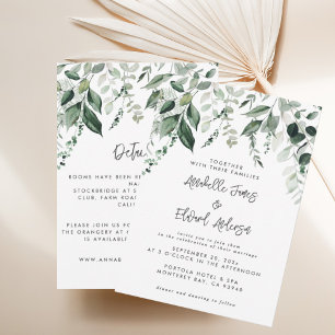 Budget Wedding eucalyptus details, invitation chic