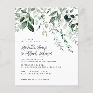Budget Wedding eucalyptus details, invitation chic