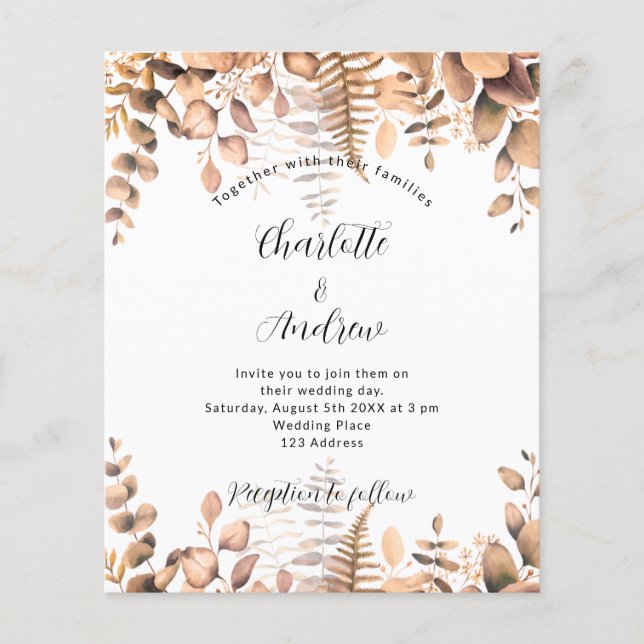 Budget wedding eucalyptus fall woodland invitation (Front)