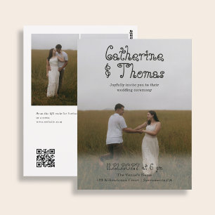 Budget Wedding Fancy Rustic 3 Photo QR Code Postcard