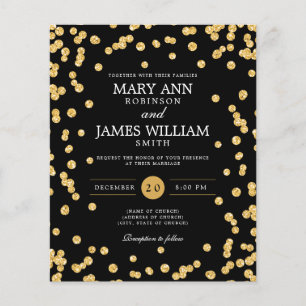 Budget Wedding Gold Glitter Confetti Black Invite