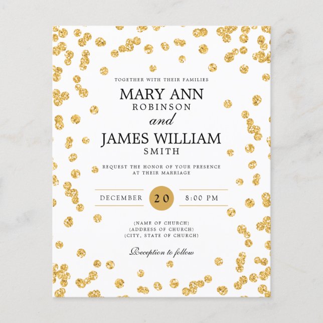 Budget Wedding Gold Glitter Confetti Invitation (Front)