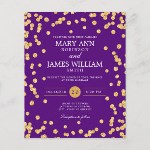 Budget Wedding Gold Glitter Confetti Purple Invite