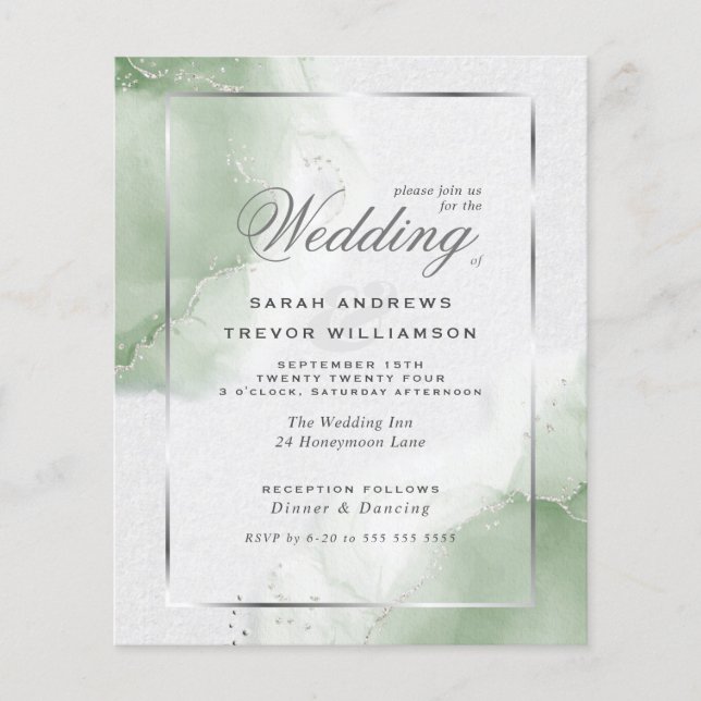 Budget Wedding Gold Muted Sage Green  Invitation (Front)