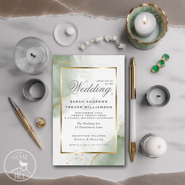 Budget Wedding Gold Muted Sage Green  Invitation (Creator Uploaded)