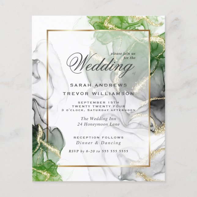Budget Wedding Gold Onyx Emerald Green Ink (Front)