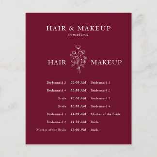 Budget Wedding Hair Makeup Timeline burgundy Flyer