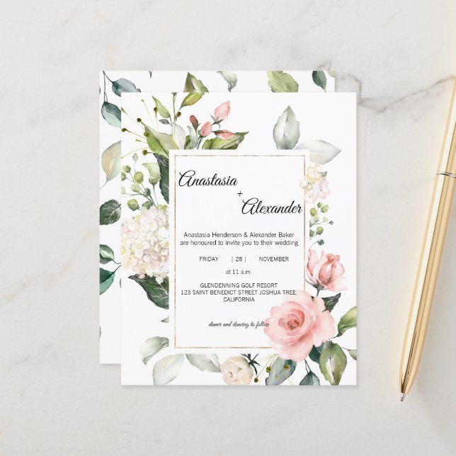 Budget-Wedding invitation. Invitation Postcard (Front/Back In Situ)