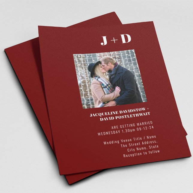 Budget Wedding Invitation Modern Burgundy Photo Flyer (Creator Uploaded)