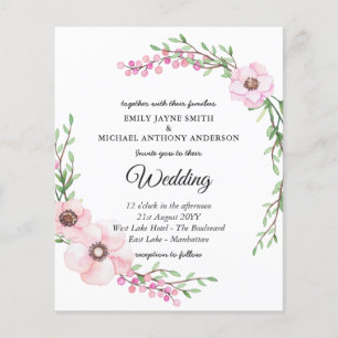 Budget Wedding Invitation Modern Pink Floral
