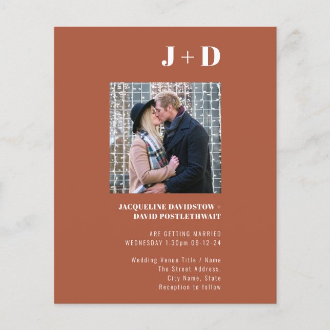 Budget Wedding Invitation Modern Terracotta Photo Flyer (Front)