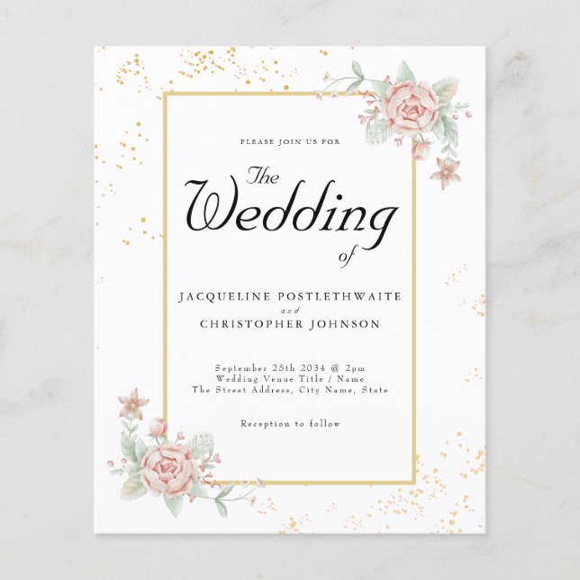 Budget Wedding Invitation Pink Peony Flyer (Front)