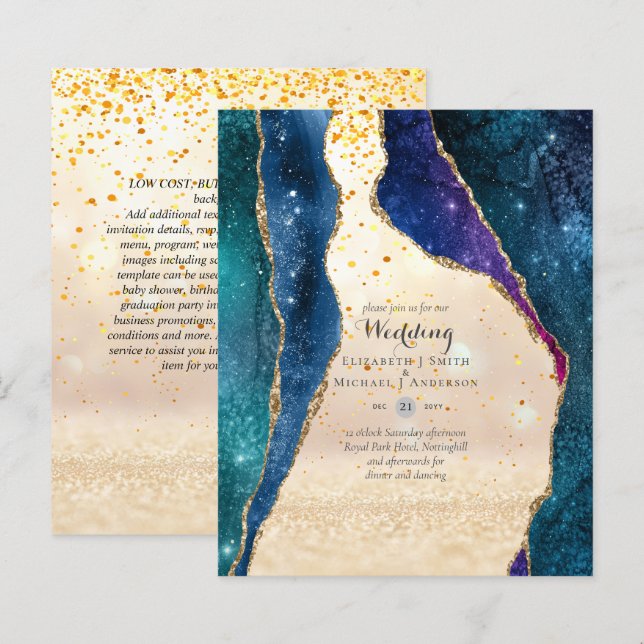 BUDGET WEDDING INVITATIONS - AGATE SPARKLES (Front/Back)