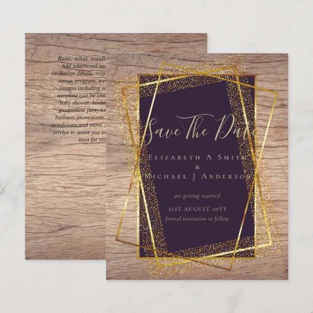 BUDGET WEDDING INVITATIONS  Gold Glitter Foil Look (Front/Back)