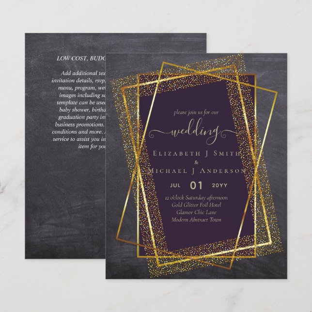 BUDGET WEDDING INVITATIONS  Gold Glitter Foil Look (Front/Back)