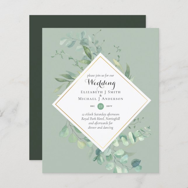 BUDGET Wedding Invitations Greenery Eucalyptus (Front/Back)