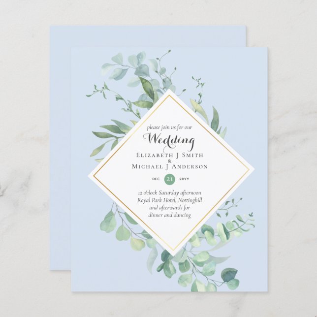BUDGET Wedding Invitations Greenery Eucalyptus (Front/Back)