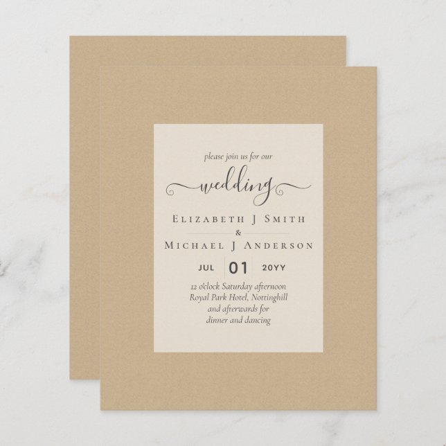BUDGET WEDDING INVITATIONS - Minimalist Script (Front/Back)