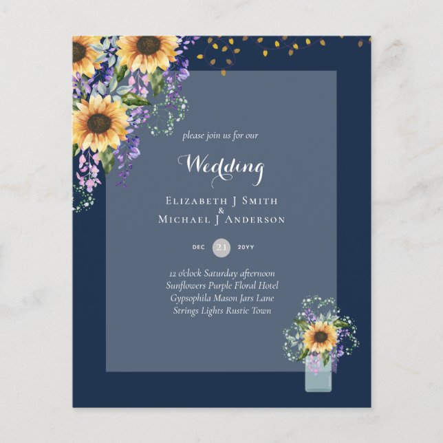 BUDGET WEDDING INVITATIONS - Rustic Sunflowers Flyer (Front)