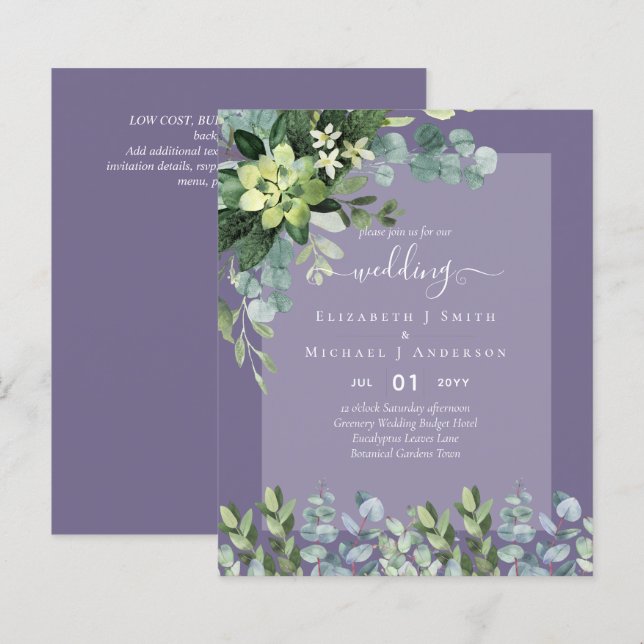 BUDGET WEDDING INVITATIONS SAVE DATES - GREENERY (Front/Back)