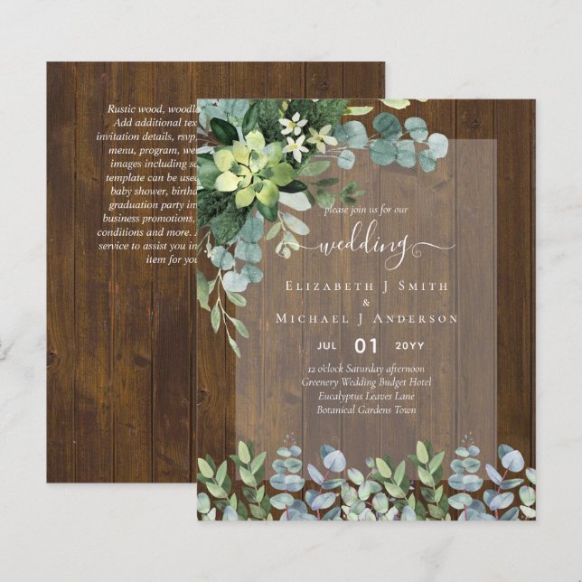 BUDGET WEDDING INVITATIONS SAVE DATES - GREENERY (Front/Back)