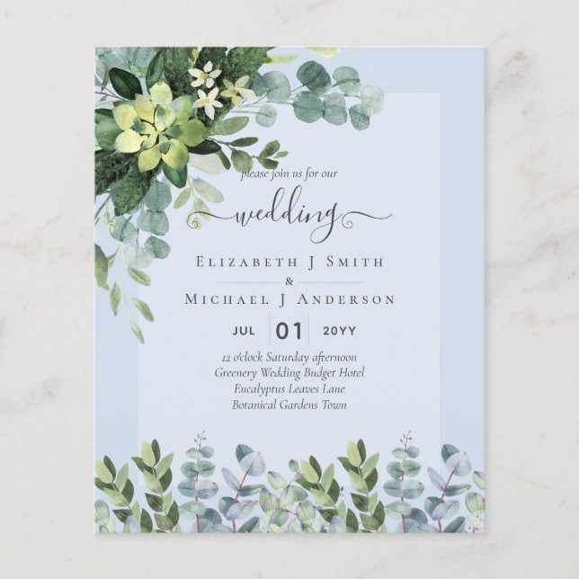 BUDGET WEDDING INVITATIONS SAVE DATES - GREENERY FLYER (Front)