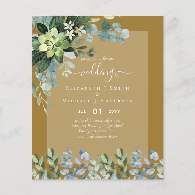BUDGET WEDDING INVITATIONS SAVE DATES - GREENERY FLYER (Front)