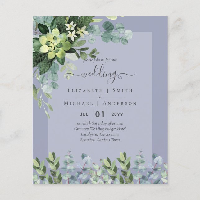 BUDGET WEDDING INVITATIONS SAVE DATES - GREENERY FLYER (Front)
