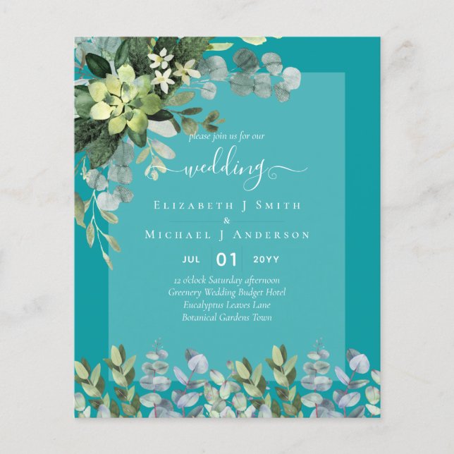 BUDGET WEDDING INVITATIONS SAVE DATES - GREENERY FLYER (Front)