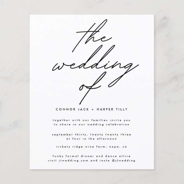 Budget Wedding Invite | Detail QR Code Back Modern Flyer (Front)