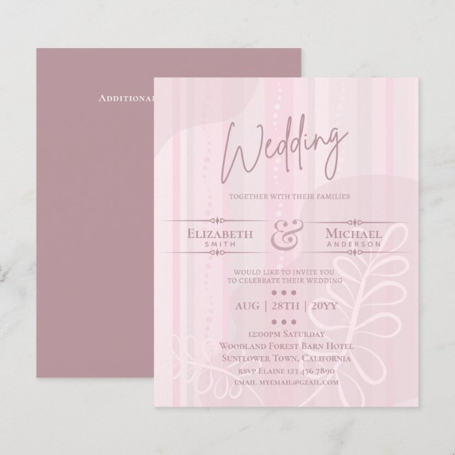 BUDGET Wedding Invite Dusty Rose Abstract (Front/Back)