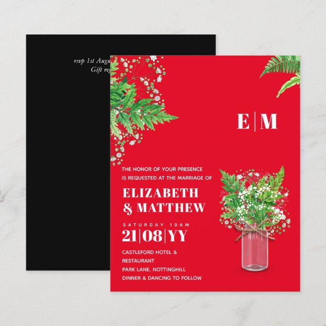 BUDGET Wedding Invite Fern Greenery Leaves (Front/Back)