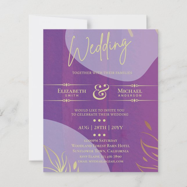 BUDGET Wedding Invite Lavender Purple Gold (Front)