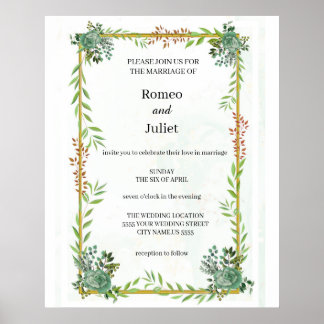 Budget Wedding Invite Rustic foliage  Poster
