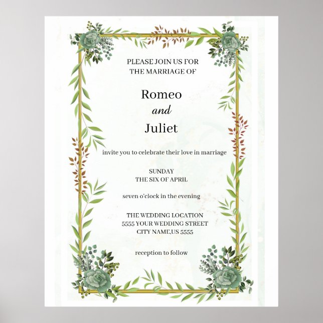 Budget Wedding Invite Rustic foliage  Poster (Front)