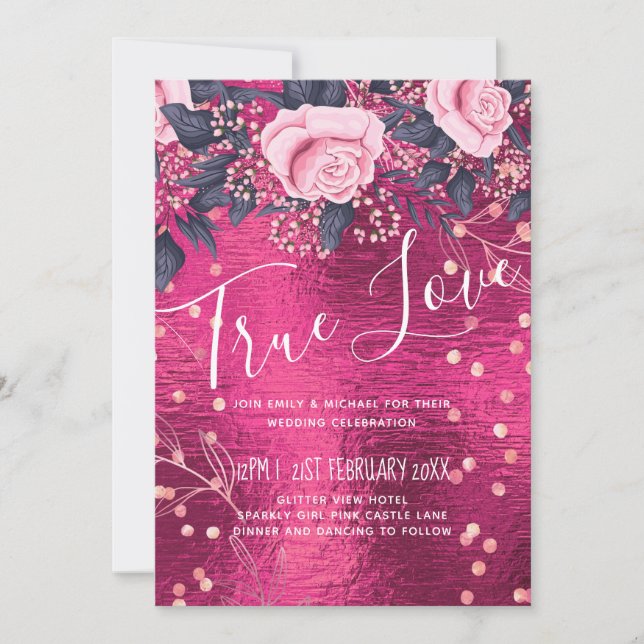 Budget Wedding Metallic Look Rosegold Pink Floral (Front)
