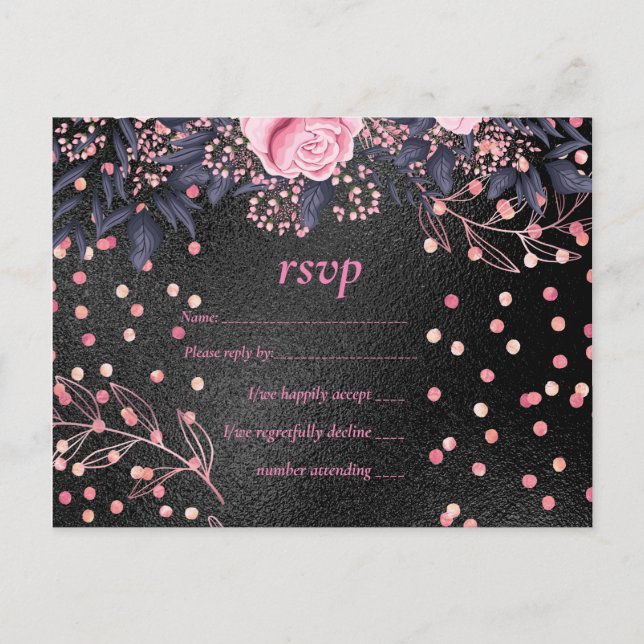 Budget Wedding Metallic Look Rosegold Pink Floral Invitation Postcard (Front)