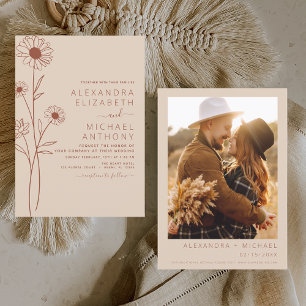 Budget Wedding Minimalist Terracotta Photo Floral  Flyer